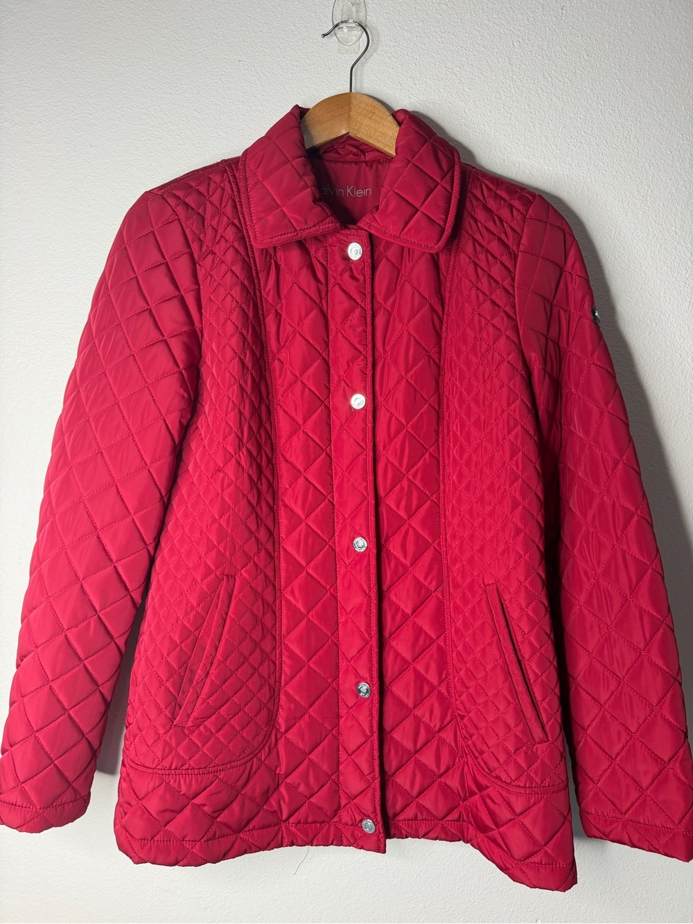 Calvin Klein Bright Red Quilted Snap-Front Puffer Jacket